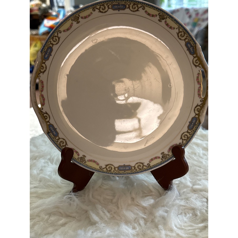 Noritake Sylvania Handled Cake Plate Vintage Gold Scroll Pink Rose M Mark Japan
